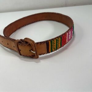 Guatemalan Leather Belt Youth S Embroidered Woven Tapestry Geometric Handcrafted